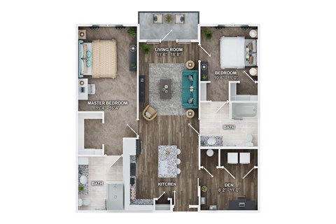 Floor plan for 2 beds, 2 baths, 1221 sqft
